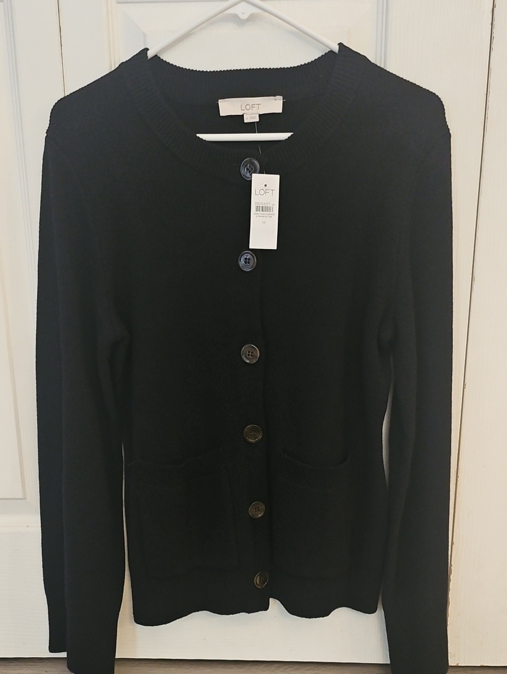 LOFT Black Button-Front Pocket Cardigan Sweater